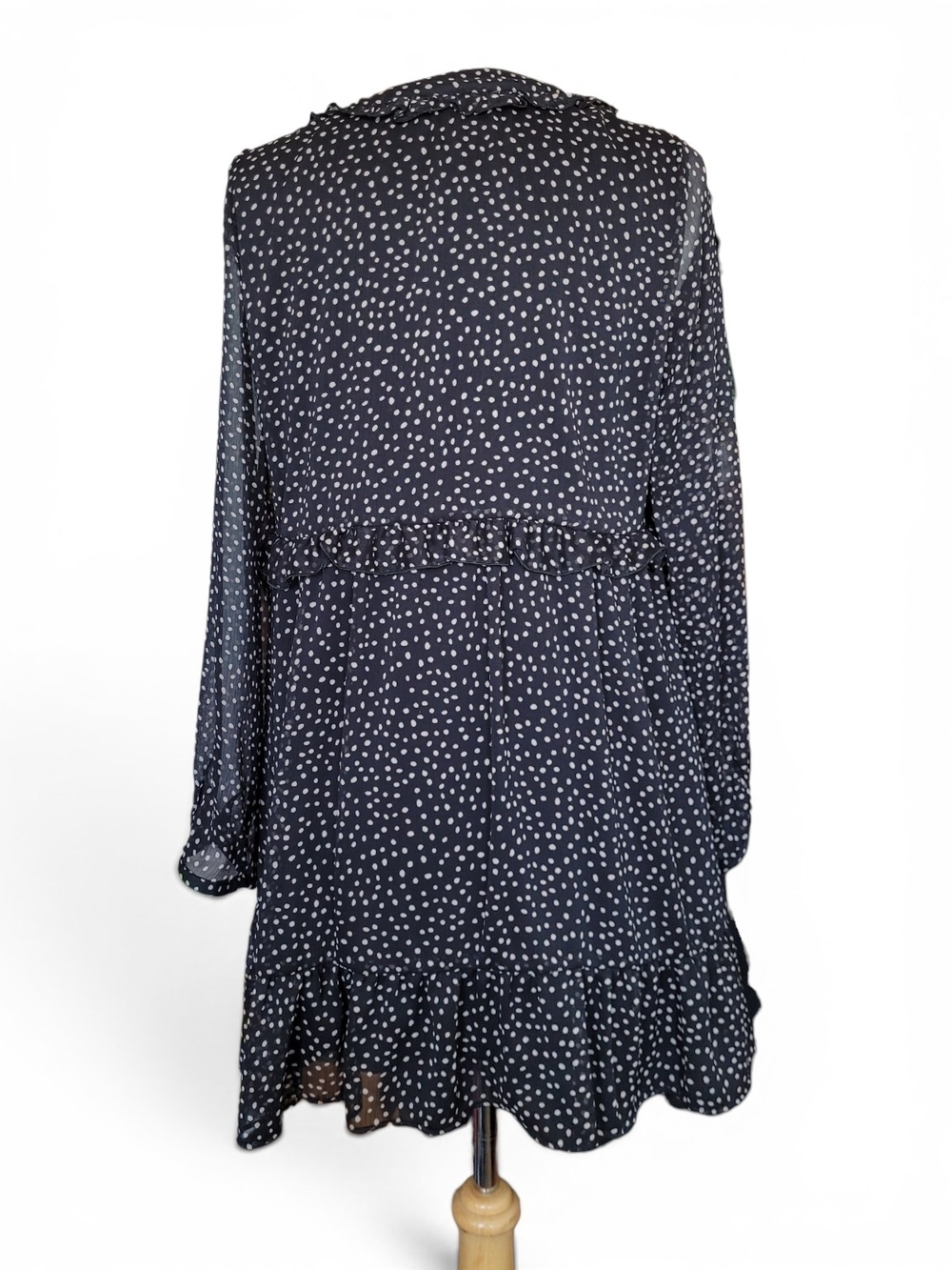 Zara Sheer Polka Dot Minidress With Ruffle Trim Black Cream Large - Picture 2 of 13